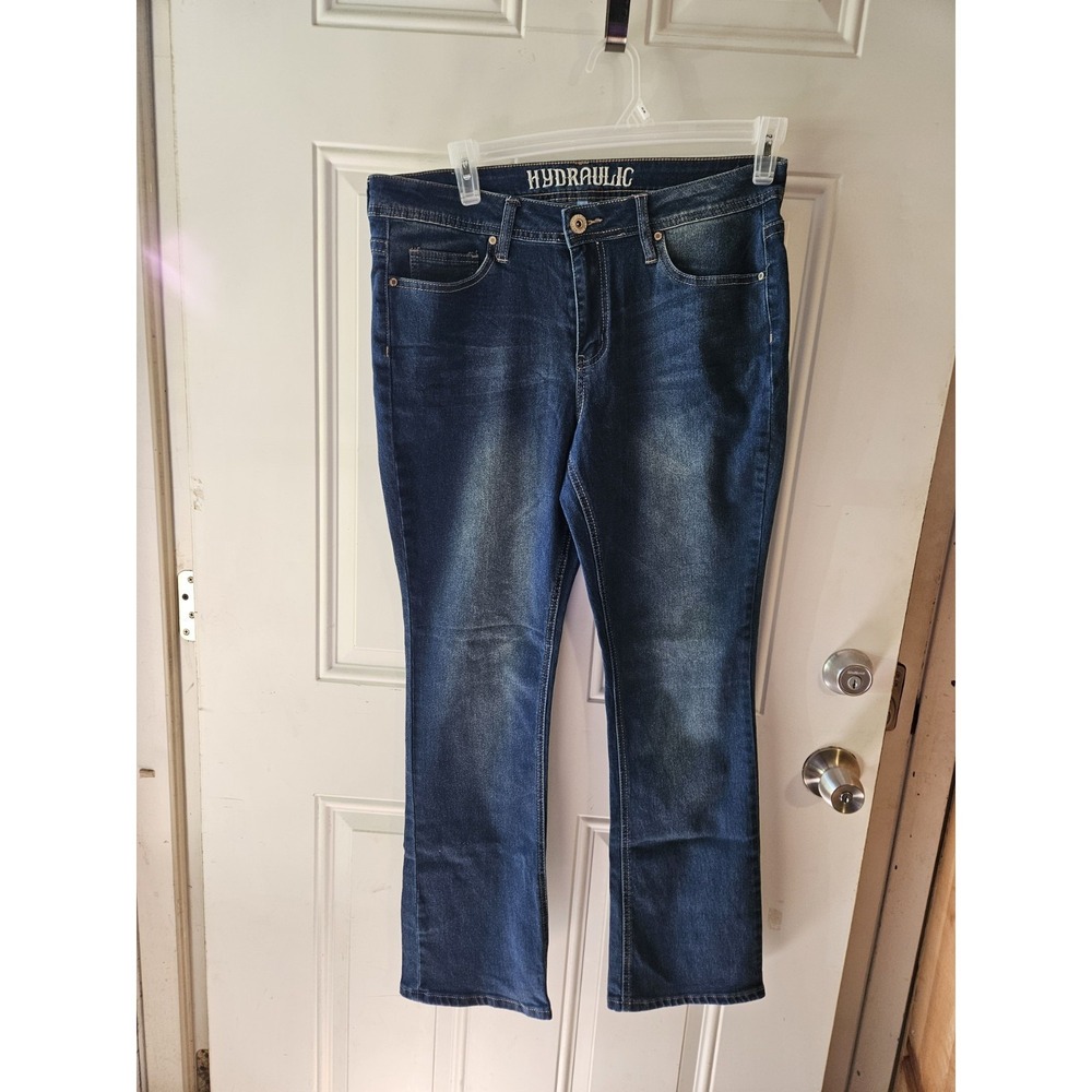 Hydraulic Nolita Mid Rise Curvy Micro Boot Jeans Womens 12 Dark Wash Embellished